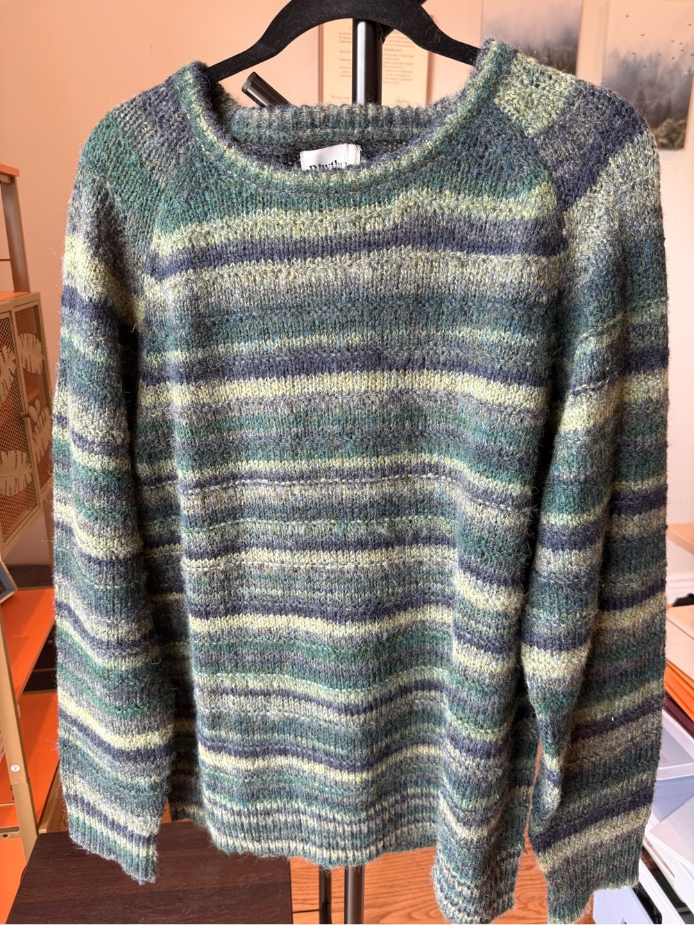 Rhythm Striped Crewneck Sweater in Green and Blue